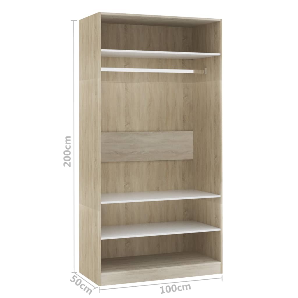 Wardrobe White and Sonoma Oak 100x50x200 cm Chipboard